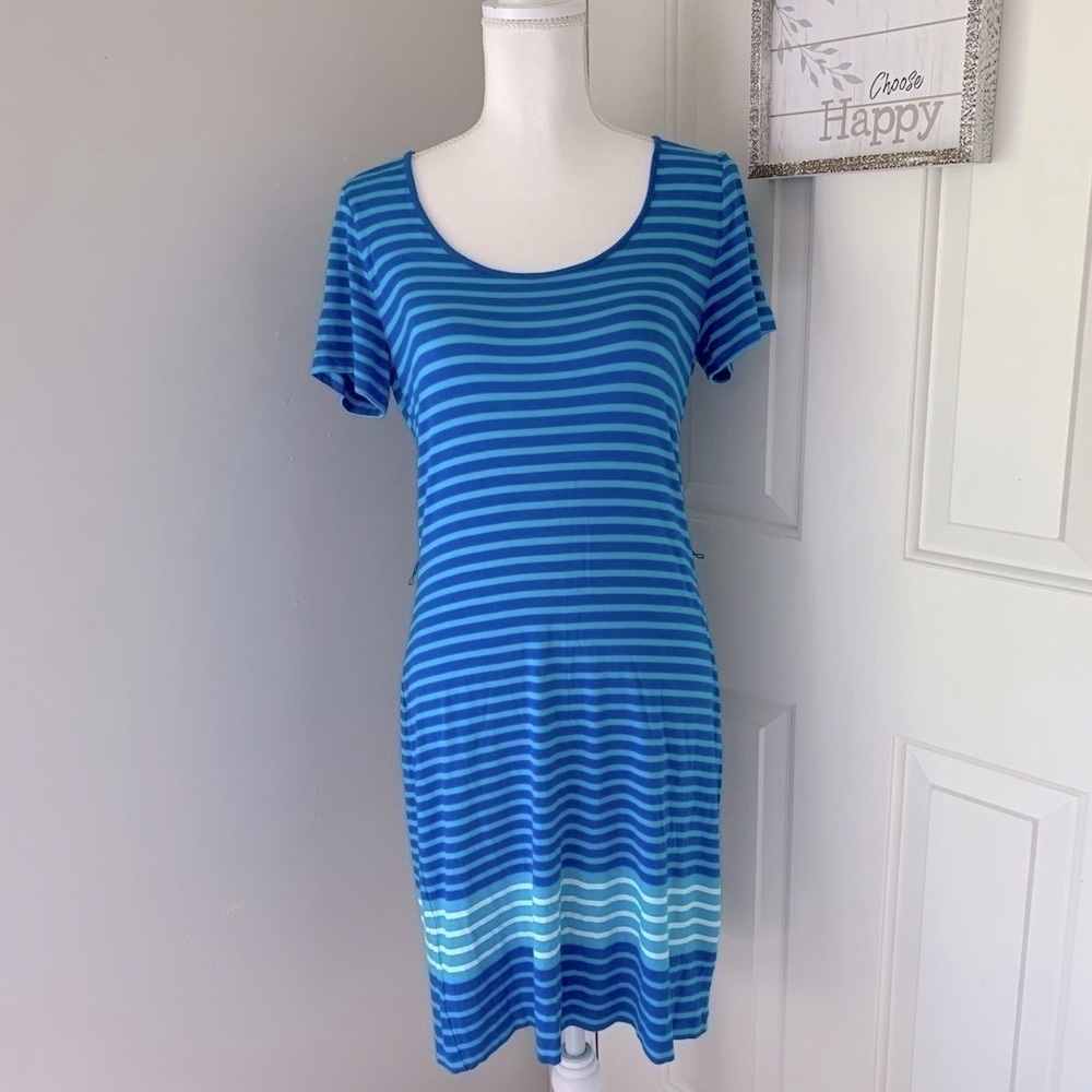 ELLEN Tracy blue striped t-shirt stretchy summer beach dress